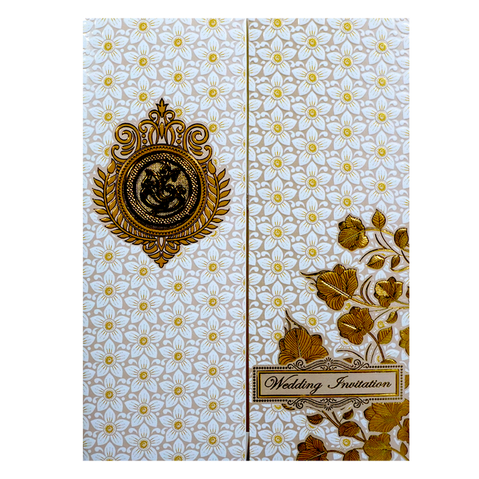 White Floral Embossed Door Invitation Card-King of Cards