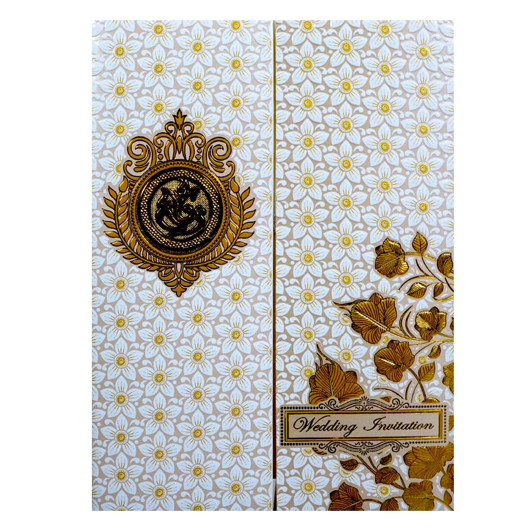 White Floral Embossed Door Invitation Card-KNK7069W