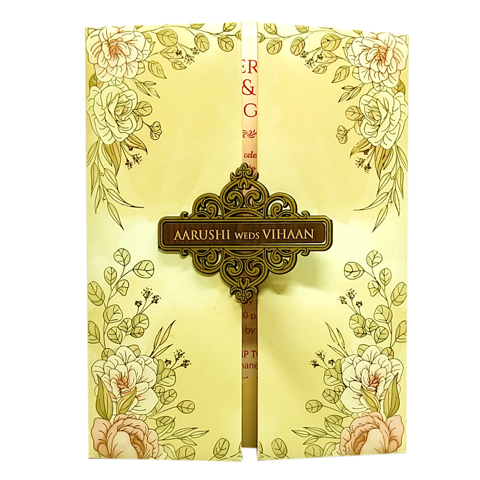 Cream Beige Floral Wedding Card-KVN05650