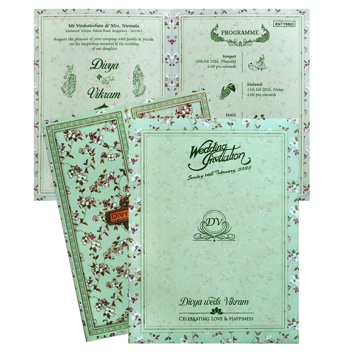 Green Floral Nameplate Door Invitation Card-KNTY6803