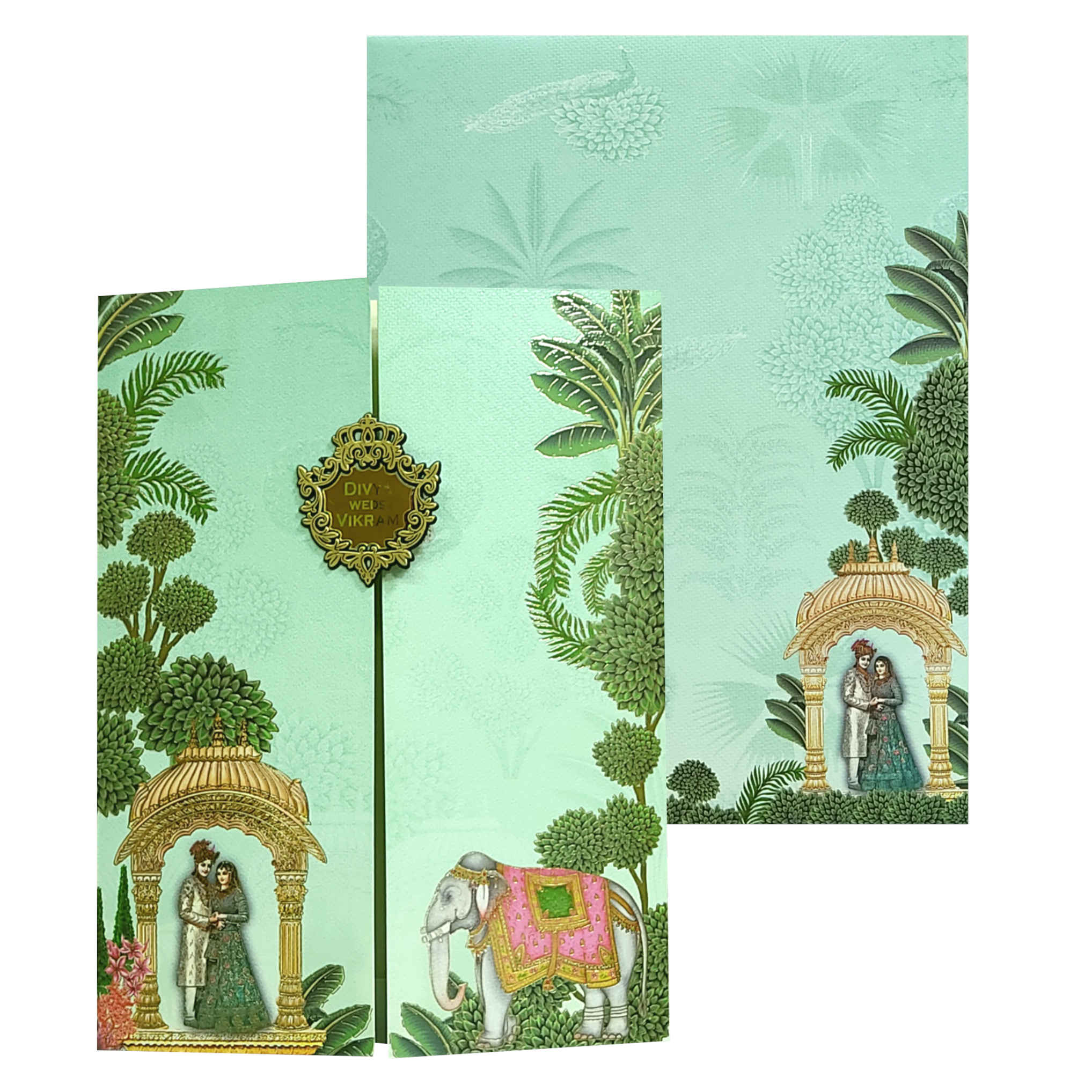 Green Arch Bride Groom Nameplate Marriage Card-KNKM8203