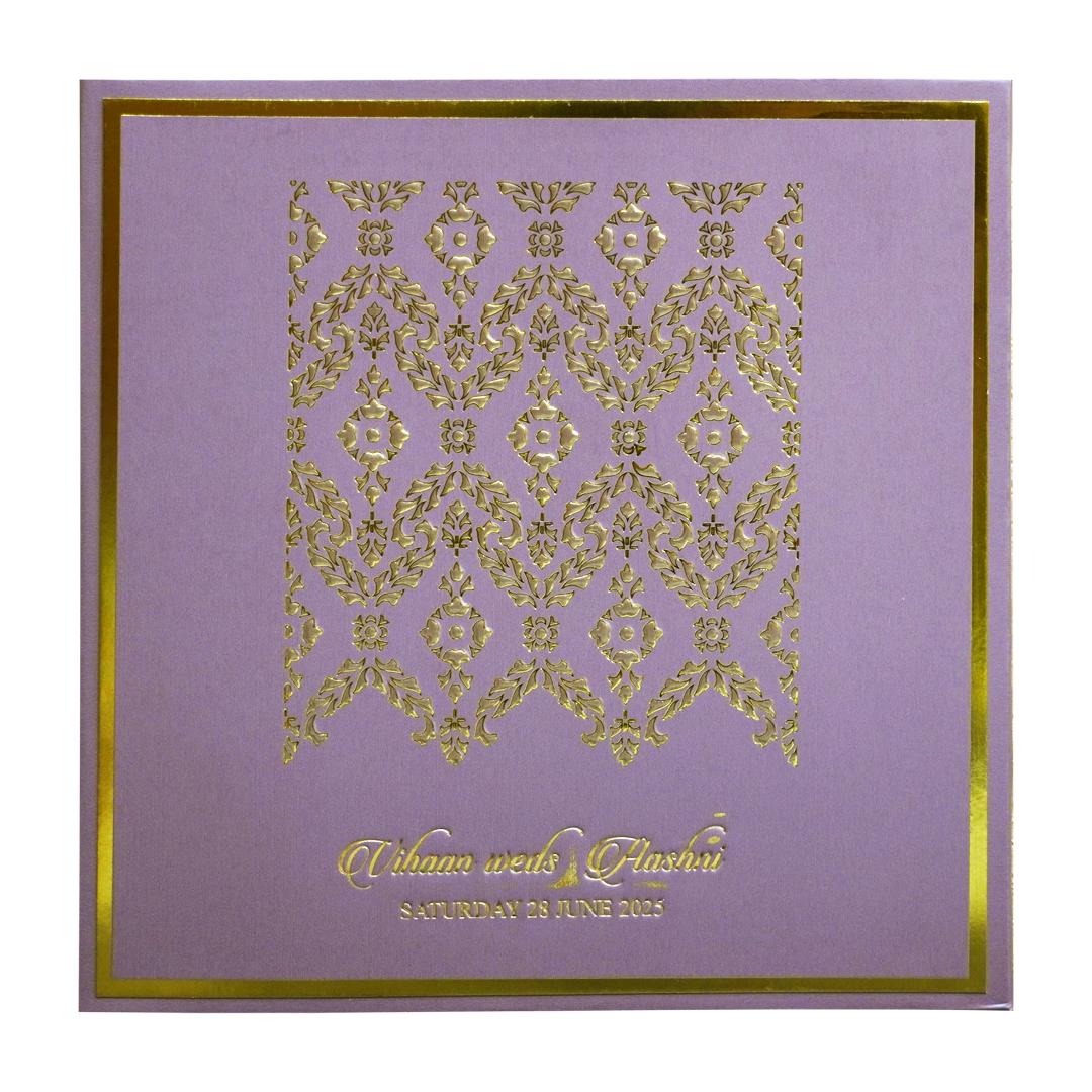 Lavender Gold Floral Padded Wedding Card-KRC30491
