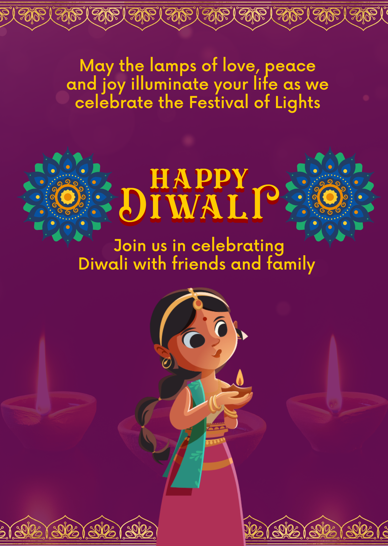 Purple Girl Diwali Invitation-AADIW002