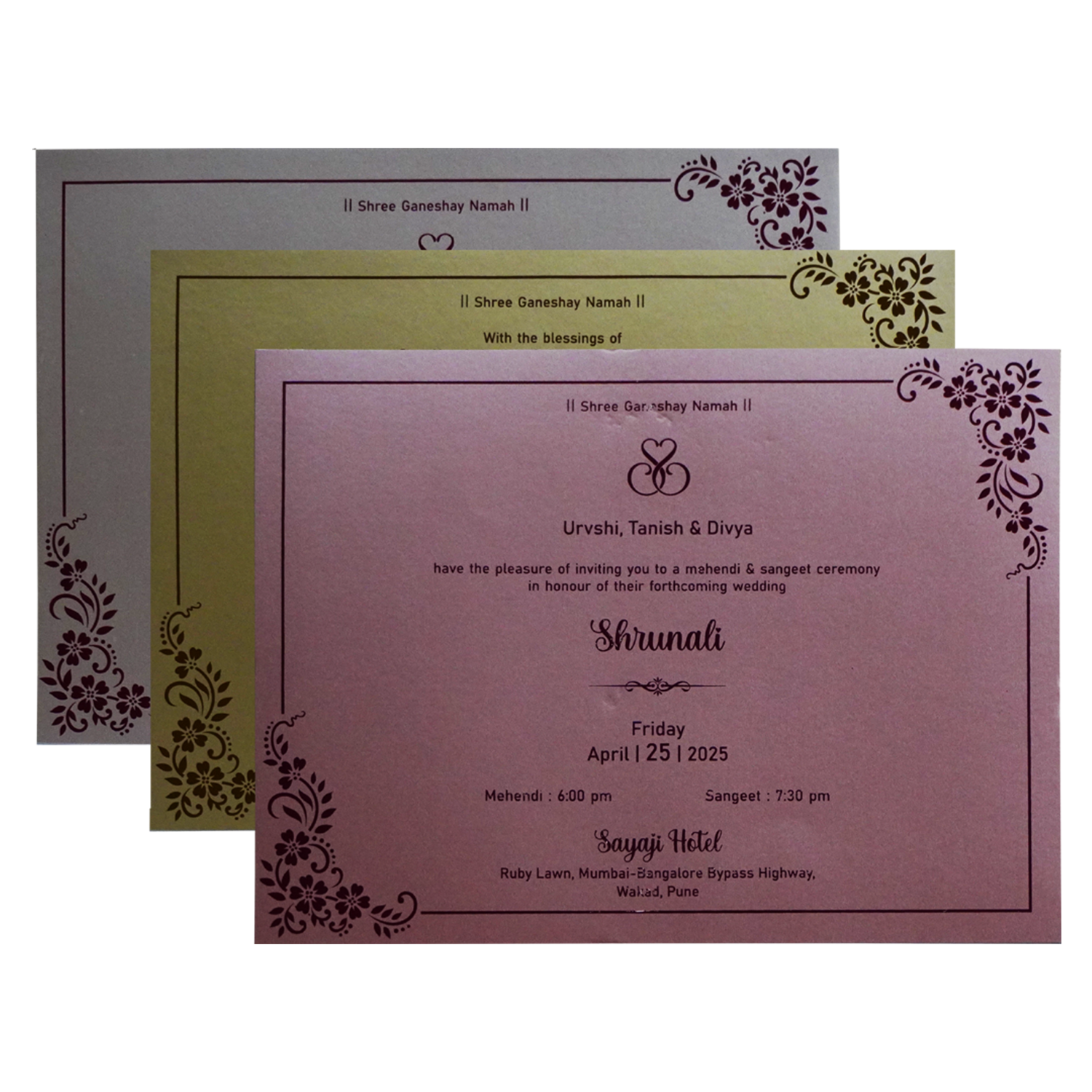 Gold Floral Wedding Card-KSI12700