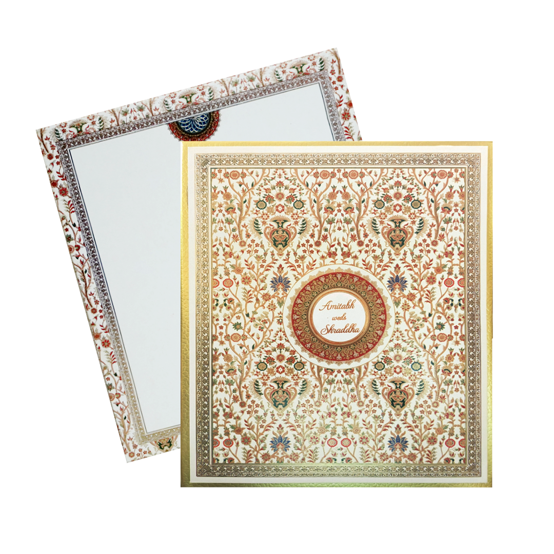 White Floral Pattern Padded Invitation Card-KAC05760