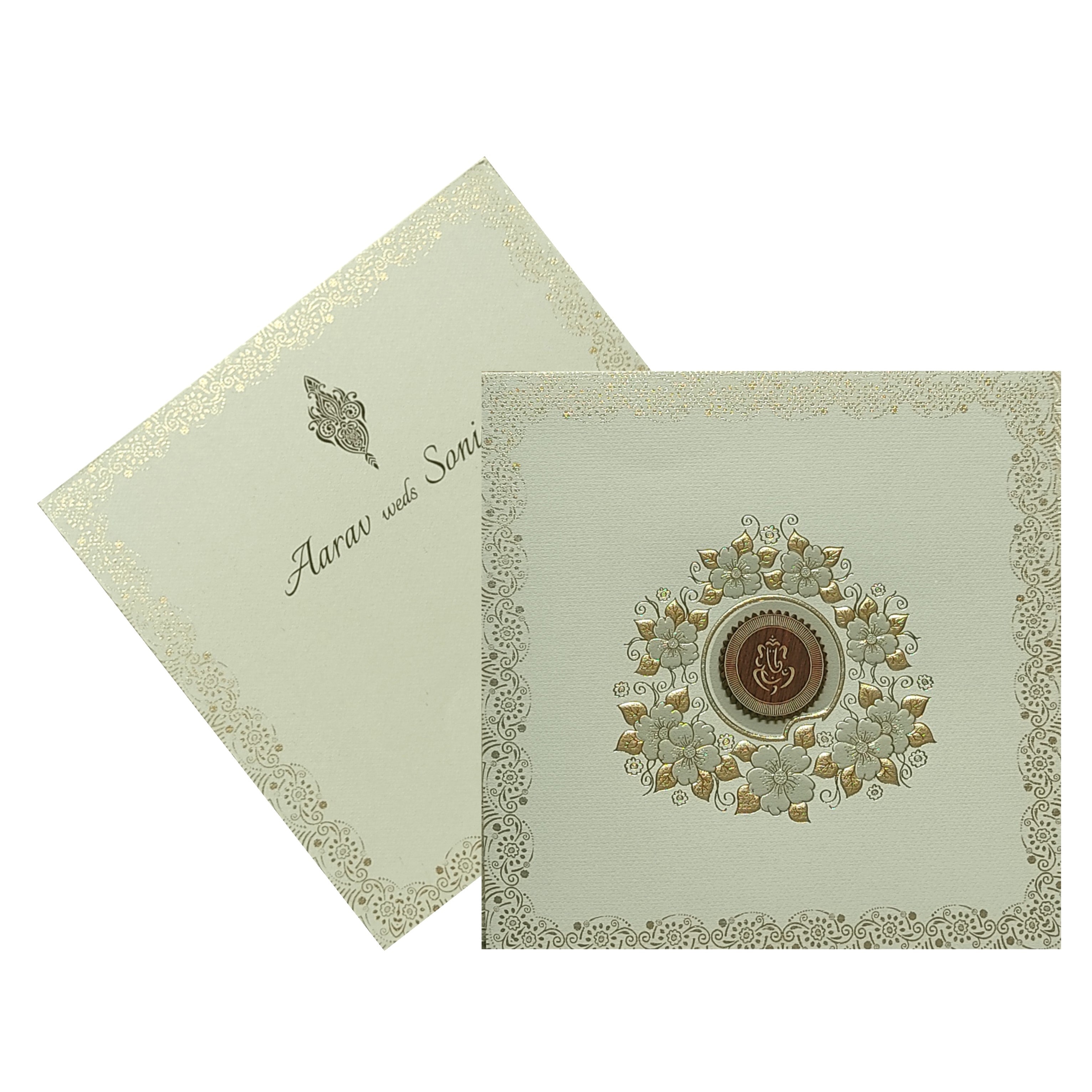 Grey Floral Nameplate Padded Invitation Card-KRC29062
