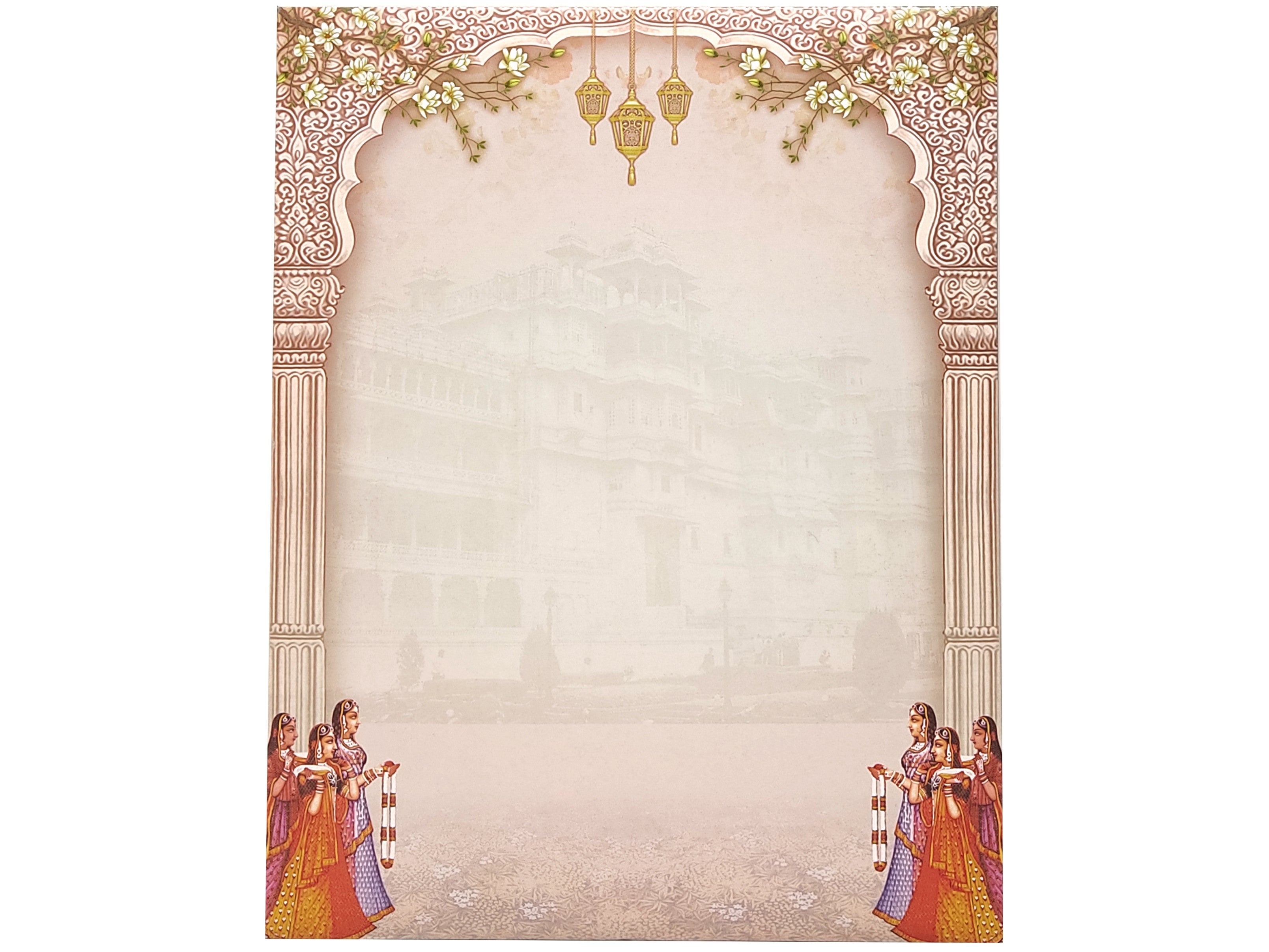 Grey Offset Print With Palace and Baraat Design Invitation-KNKJ1099