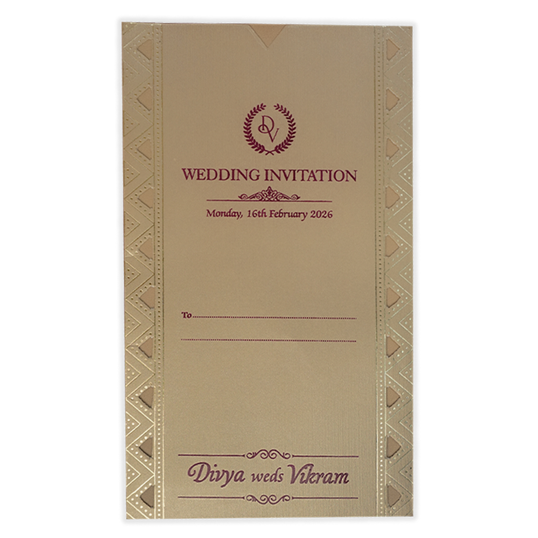 Gold Single Sheet Tassel Wedding Card-KNPD1122