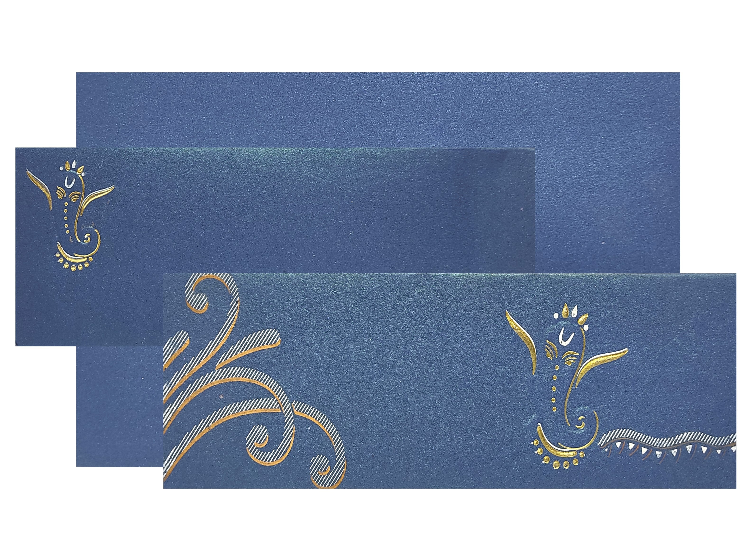 Elegant and attractive Blue harizontal strunk ganesha design invitation card! Buy now! &