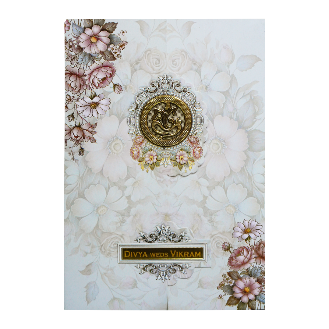 Grey Floral Door-Style Opening Wedding Card-KNBL1701