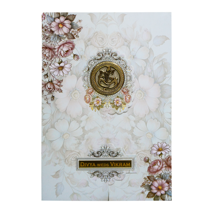 Grey Floral Door-Style Opening Wedding Card-King of Cards
