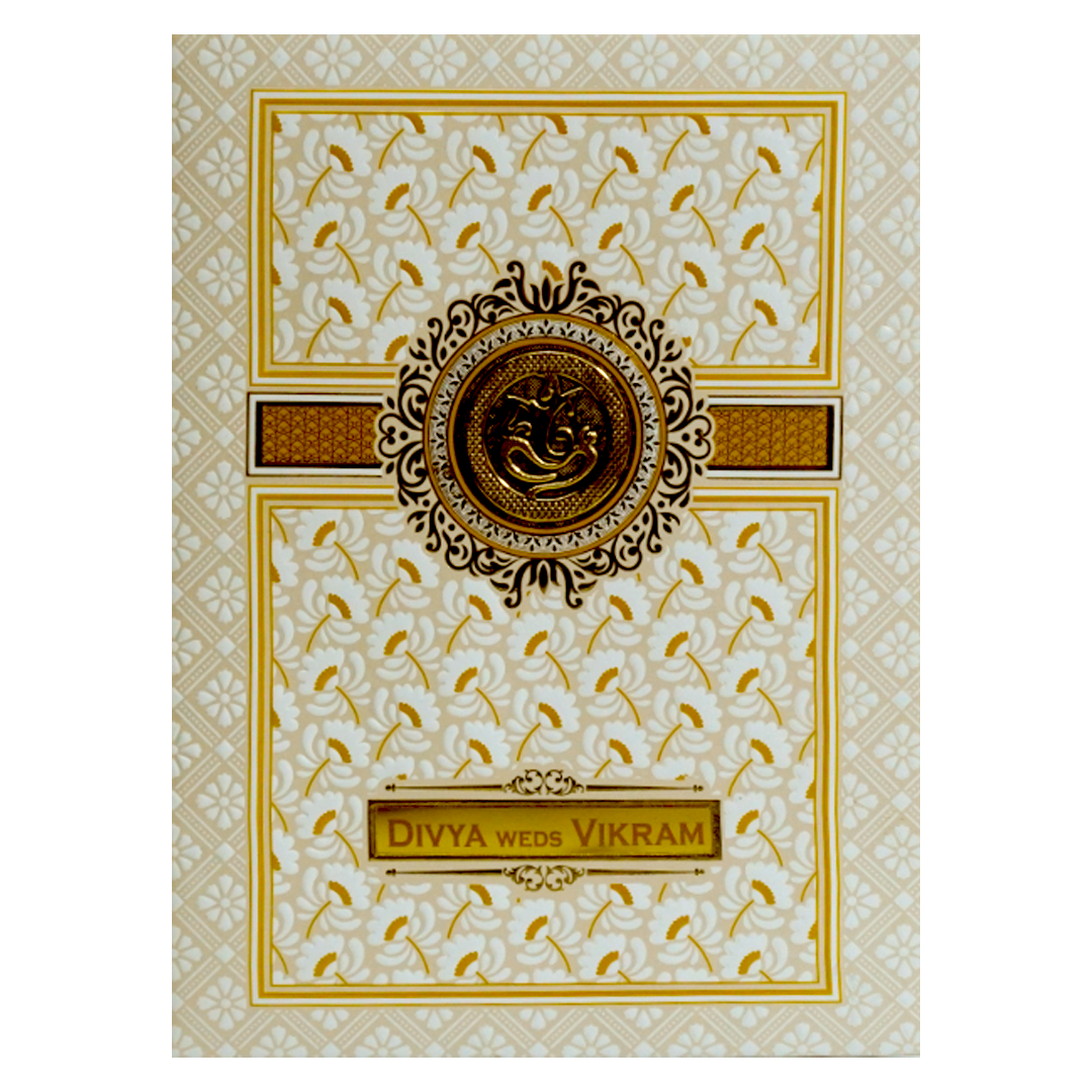 White Ganesha Nameplate Wedding Invitation-KNK7078W