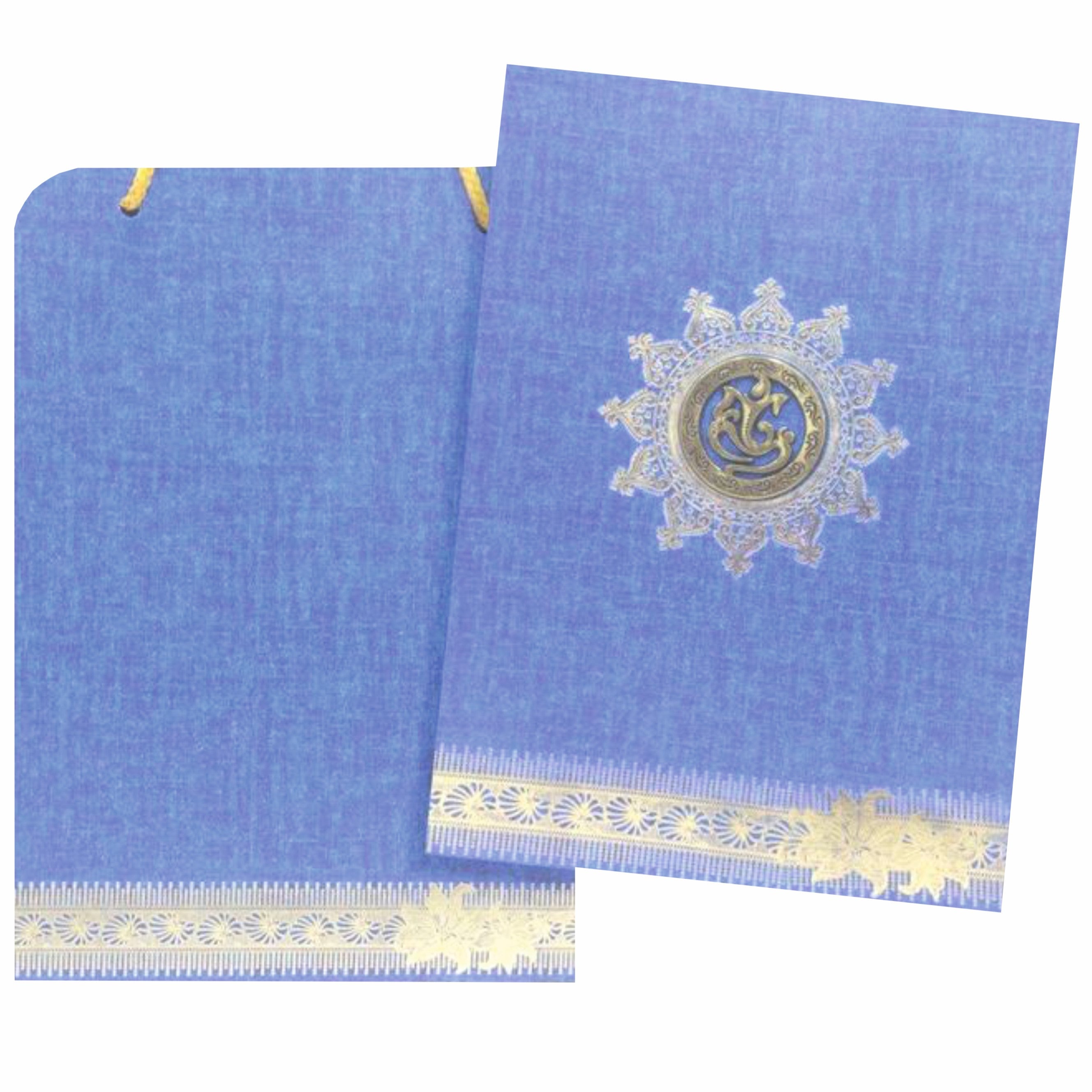 Well Groomed Blue Shading With Gold Ganesha Wedding Card-King of Cards