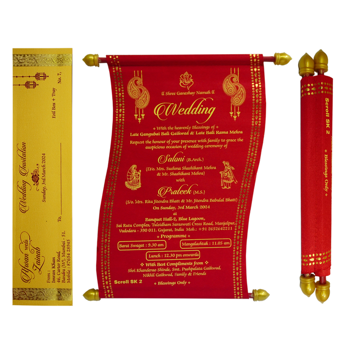 Red Satin Marriage Scroll Card-King of Cards