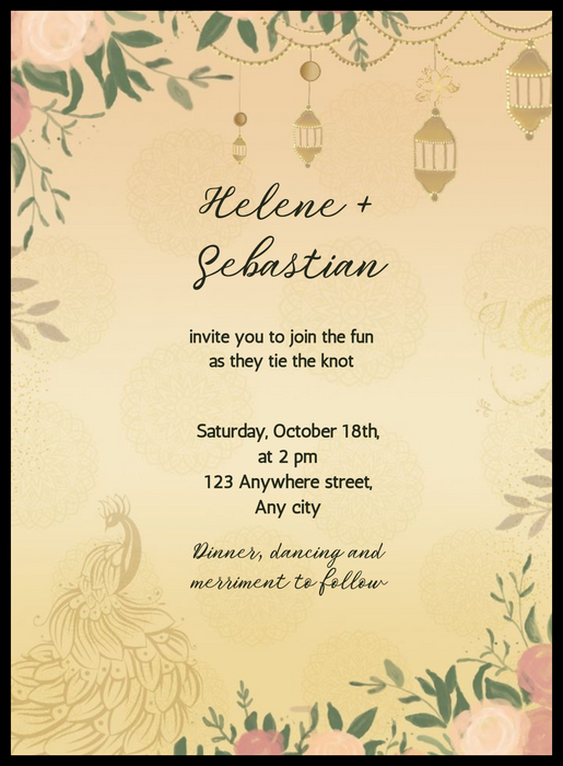 Peacock Accents Floral wedding Invitation-AAFWI011