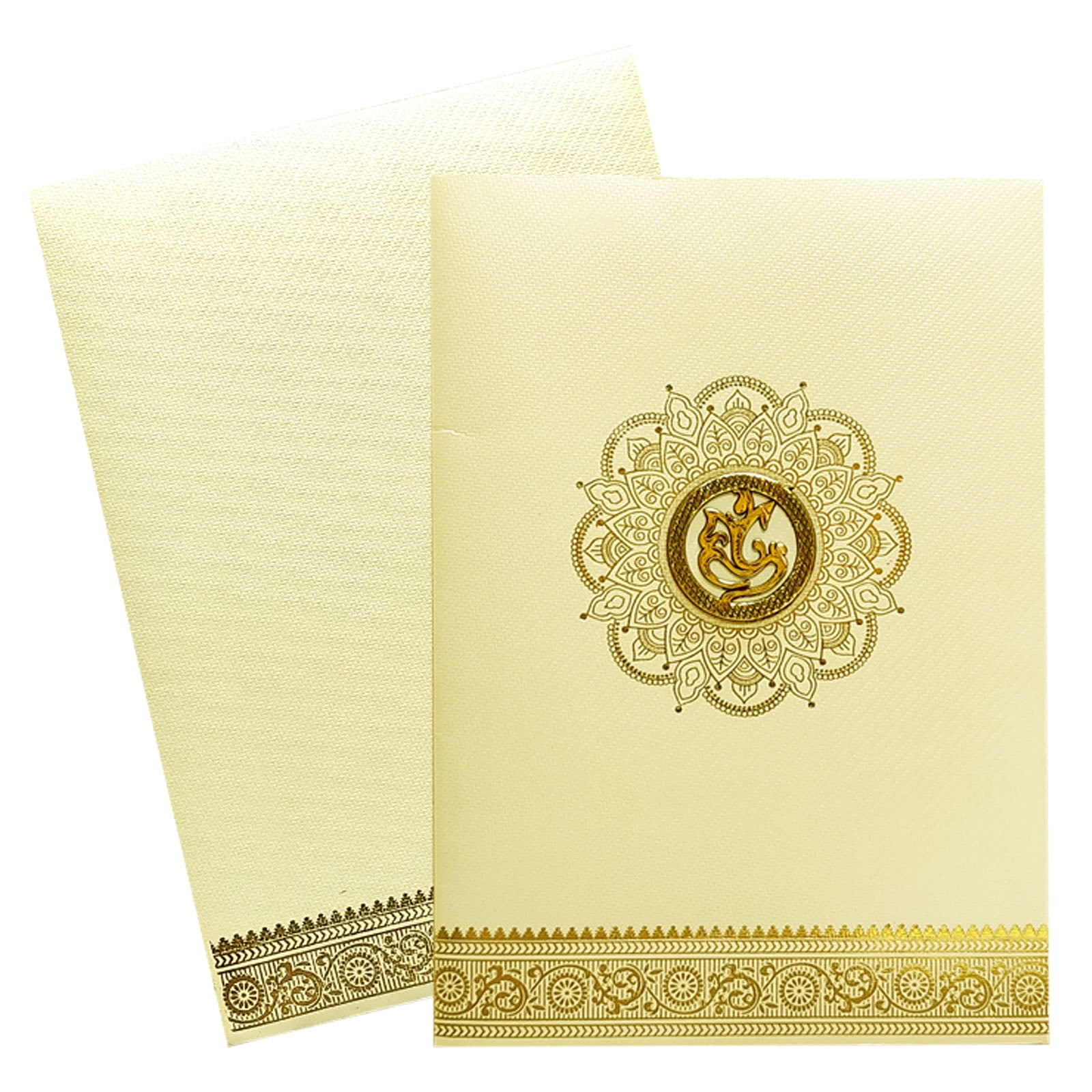 White Ganesha Foil Invitation Card-KNKTW026