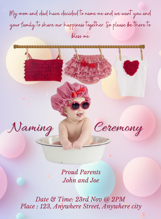 Pink Balloon Naming Ceremony Invitations-AANCI004