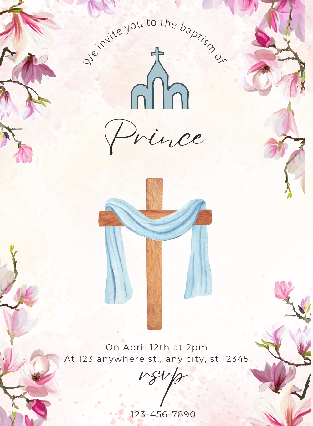 Pink Blossom Baptism Ceremony Invitations-King of Cards