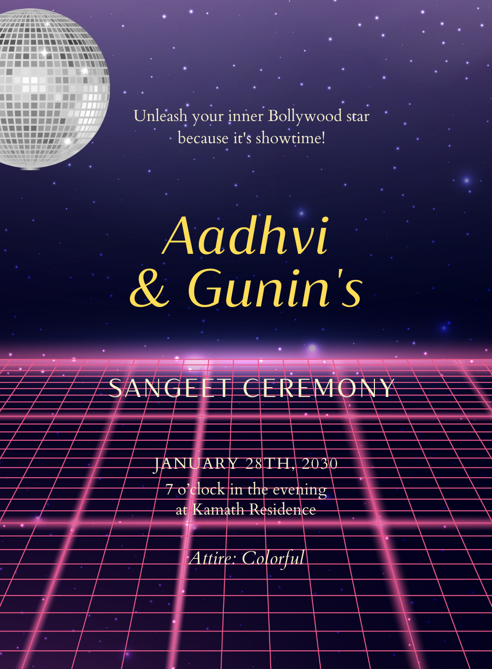 Pink Disco Sangeet Invitations-AASAN021