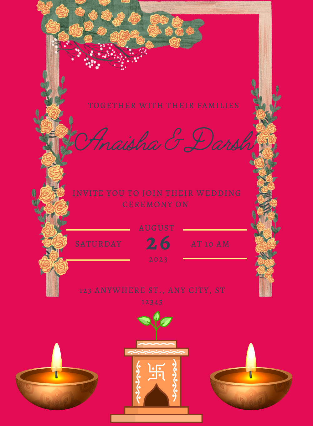Pink Diya Hindu Wedding Invitation-King of Cards