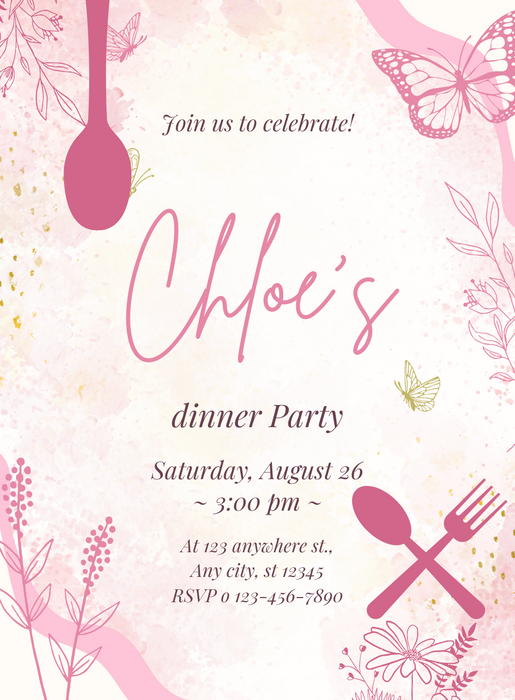 Pink Paradise Dinner Party Invitation-AADNI009