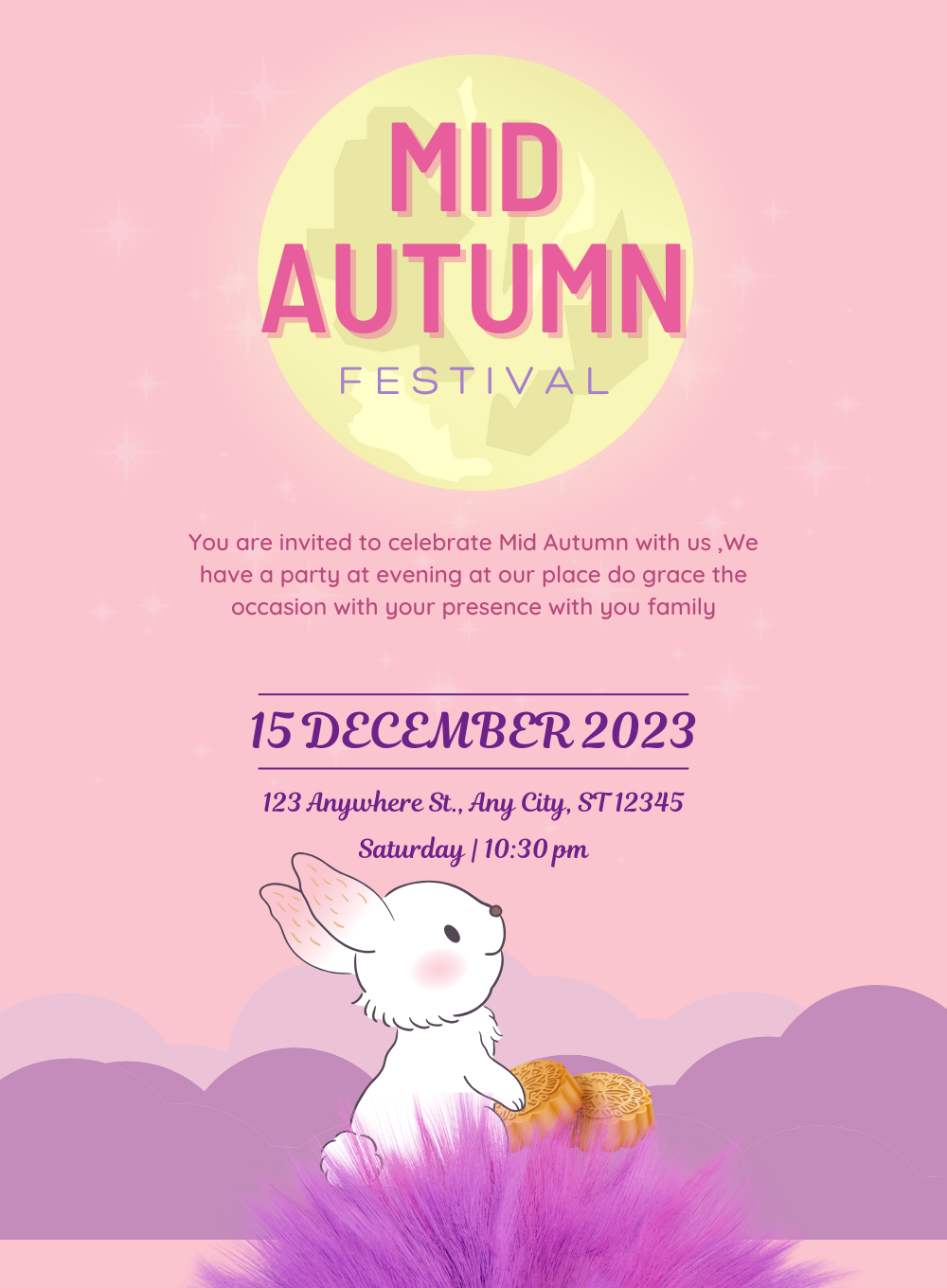 Pink Rabbit mid-autumn festival Invitation-AAMID008