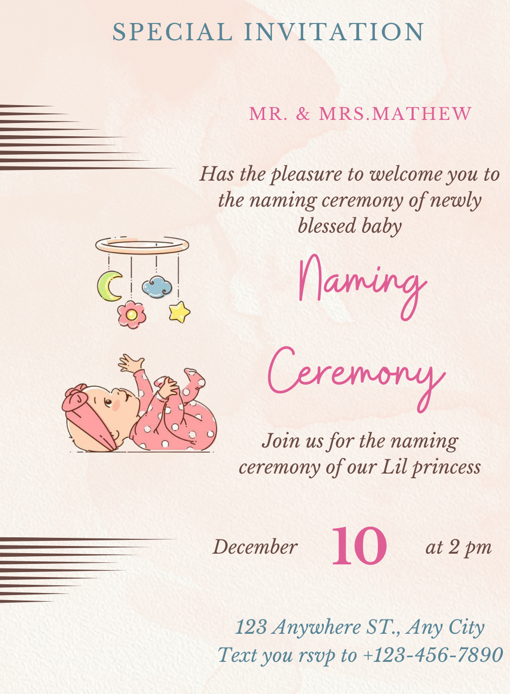 Pink Whimsical Naming Ceremony Invitations-AANCI002