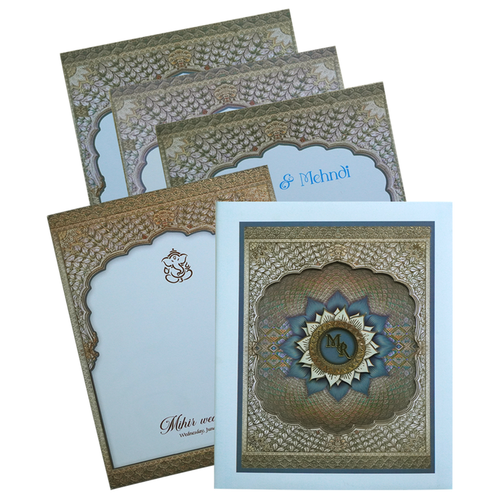 Ocean Blue Laser Cut Premium Wedding Card-King of Cards