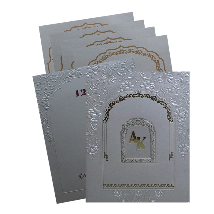 Grey Embossed Floral Wedding Card-KPR09350