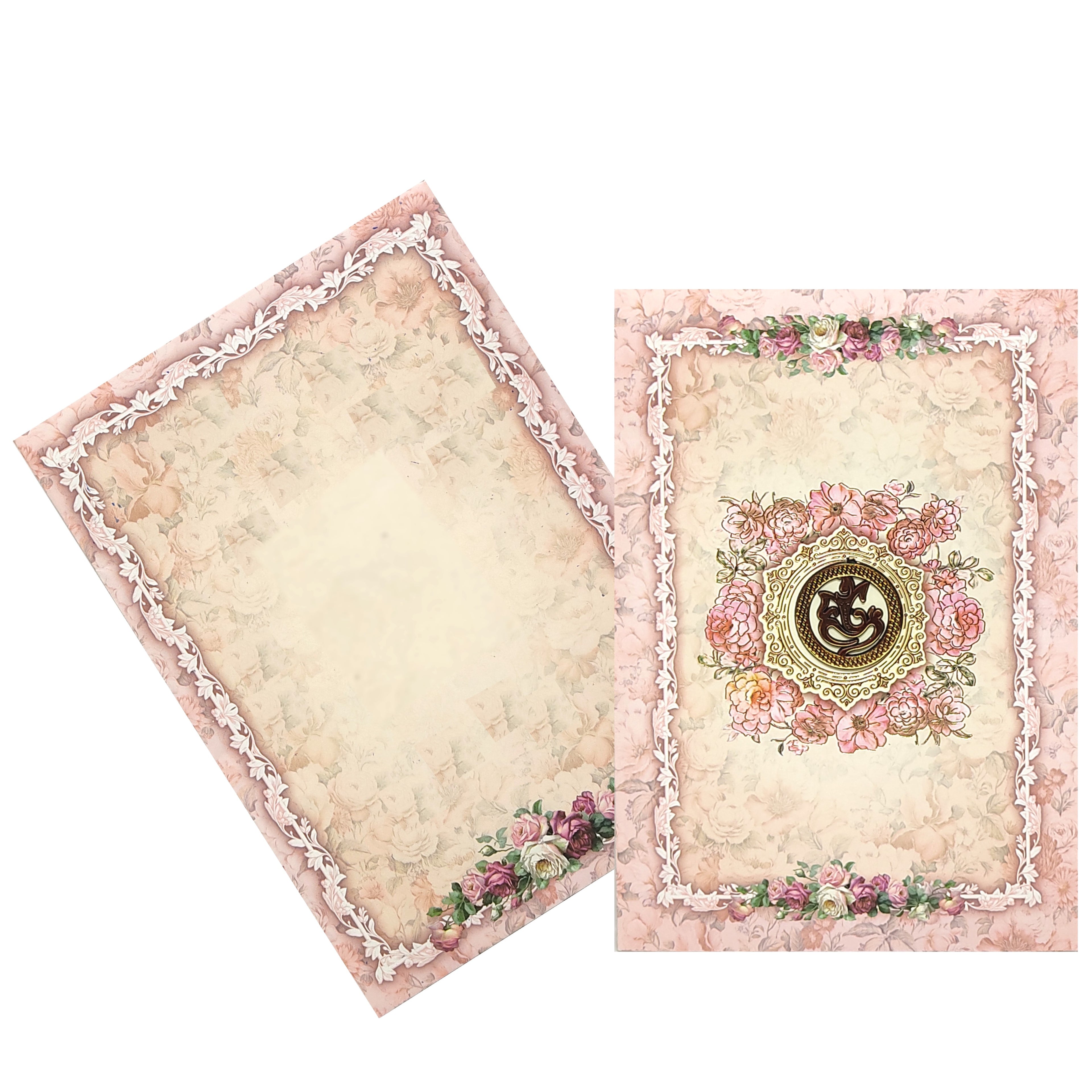 Cream Pink Floral Wedding Card - KNCP254P