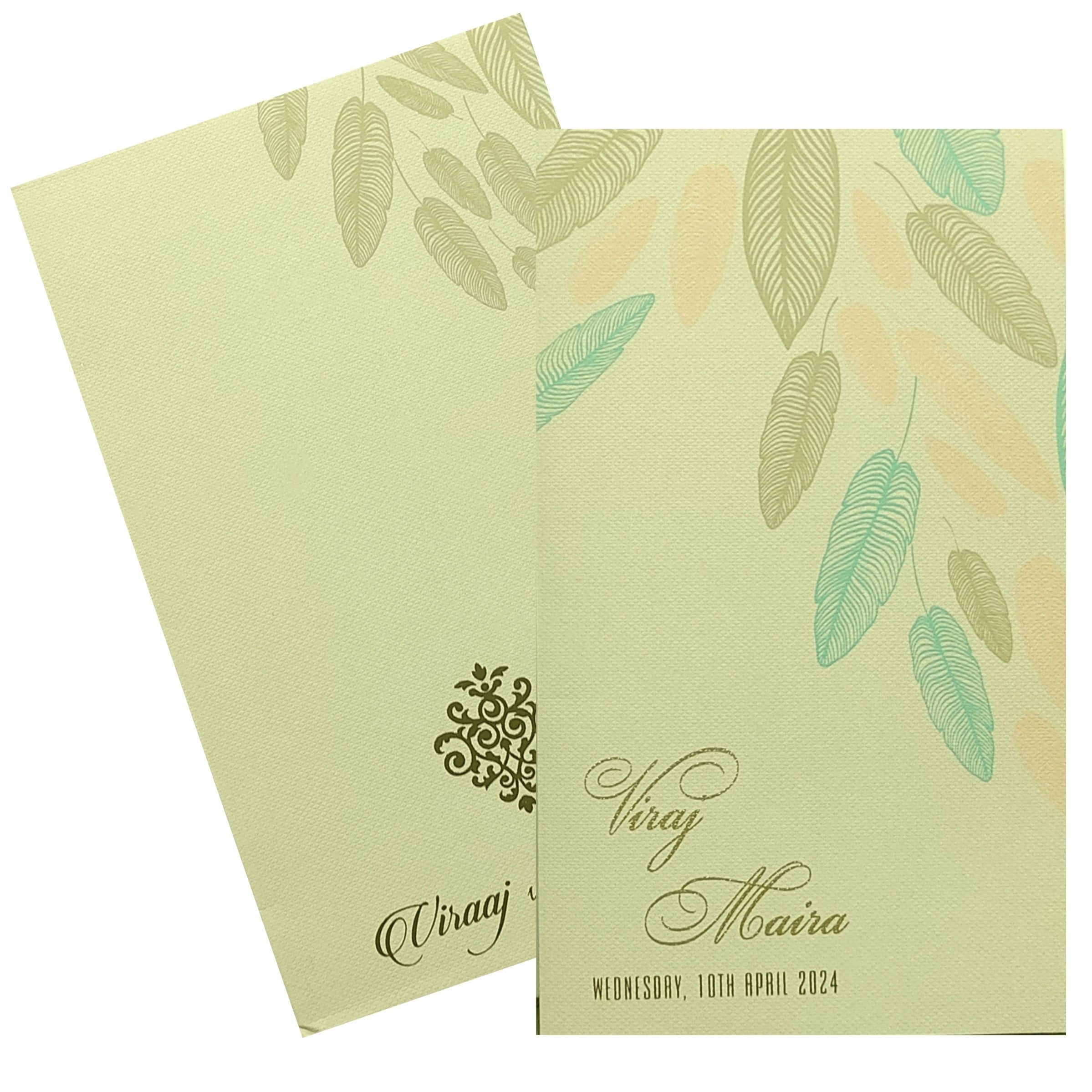 Beige Leaf Design Invitation Card-KRC29891