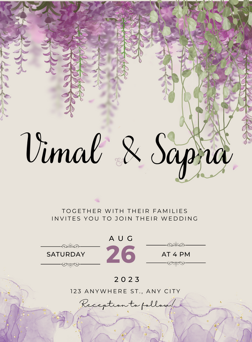 Purple Wisteria Rajasthani Wedding Invitation-King of Cards