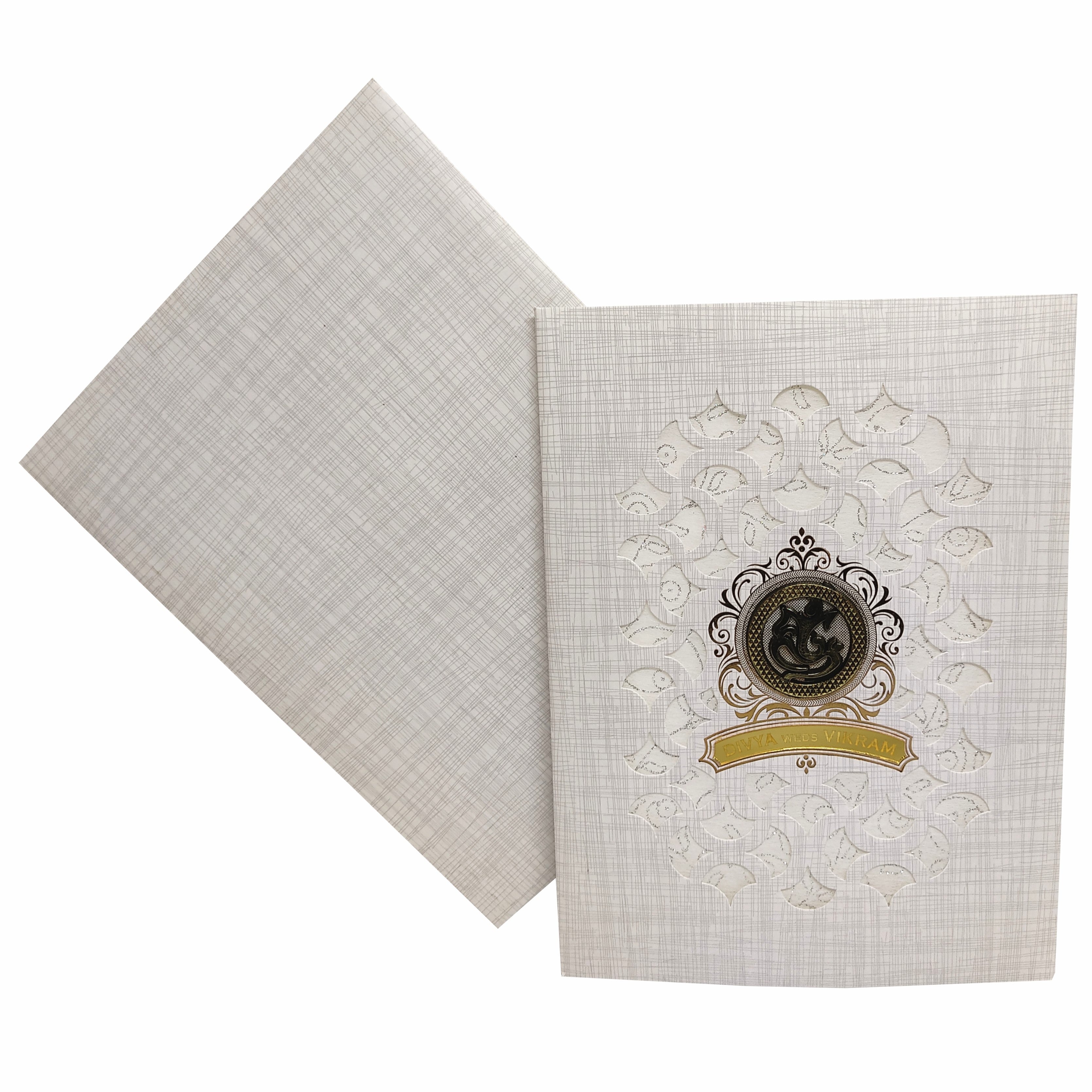 Grey Modern Metallic Laser Cut Design With Ganesha-KNK7037G