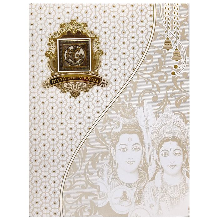 White Floral Design With Shiva Parvathi Images-KNJS2064