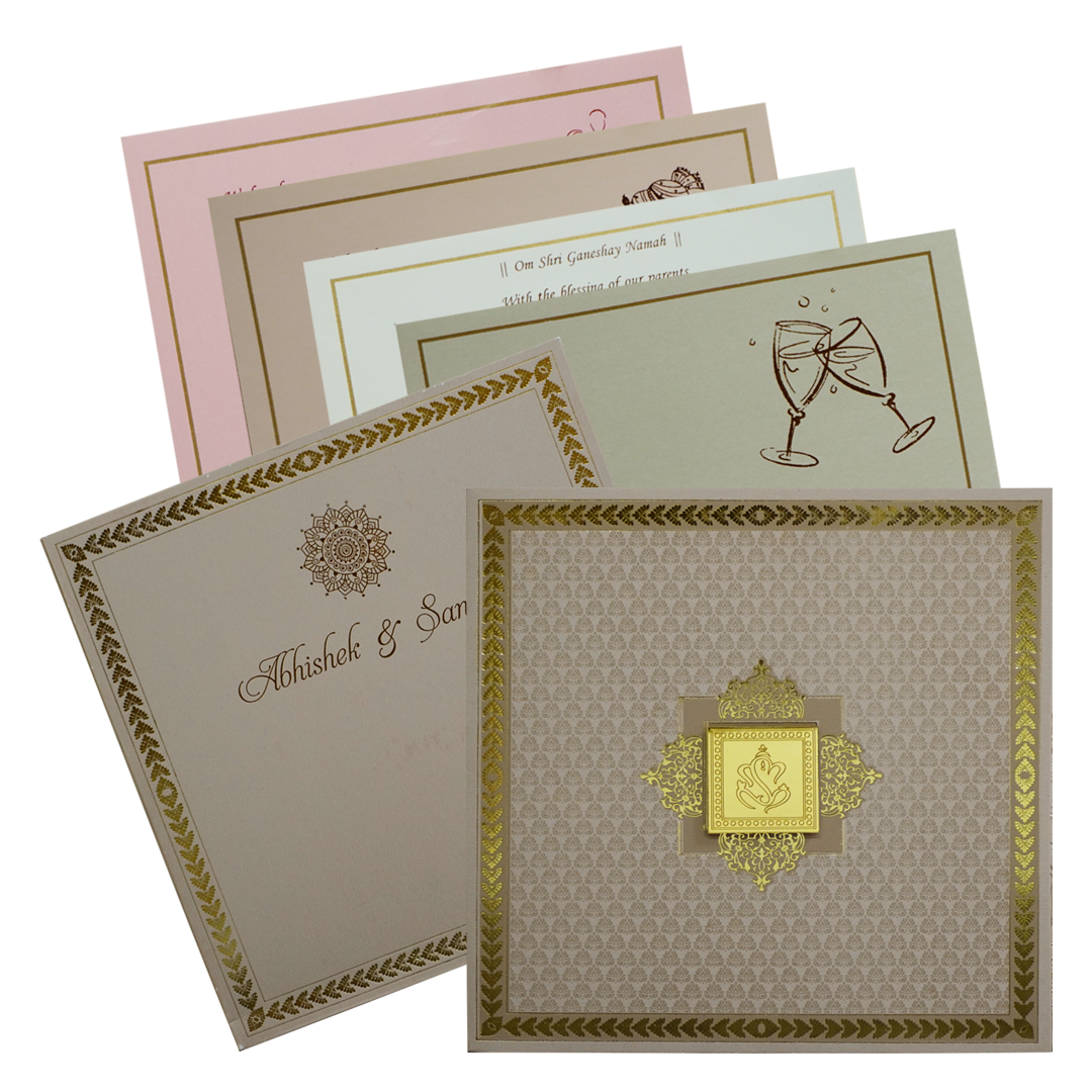 Light Brown Ganesha Wedding Card-KRC30502