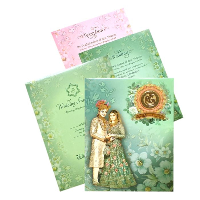 Green Bride Groom Padded Invitation Card-King of Cards