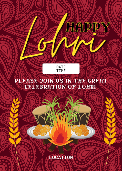 Red Designer Lohri Celebration Invitation-AALCI001
