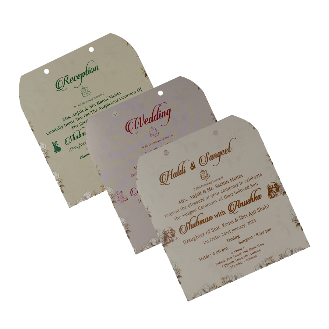 Cream Floral Laser Cut MDF Invitation Card-KRB08110