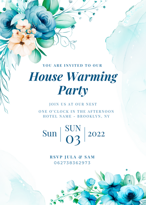 Light Blue Floral Housewarming Invitation-King of Cards