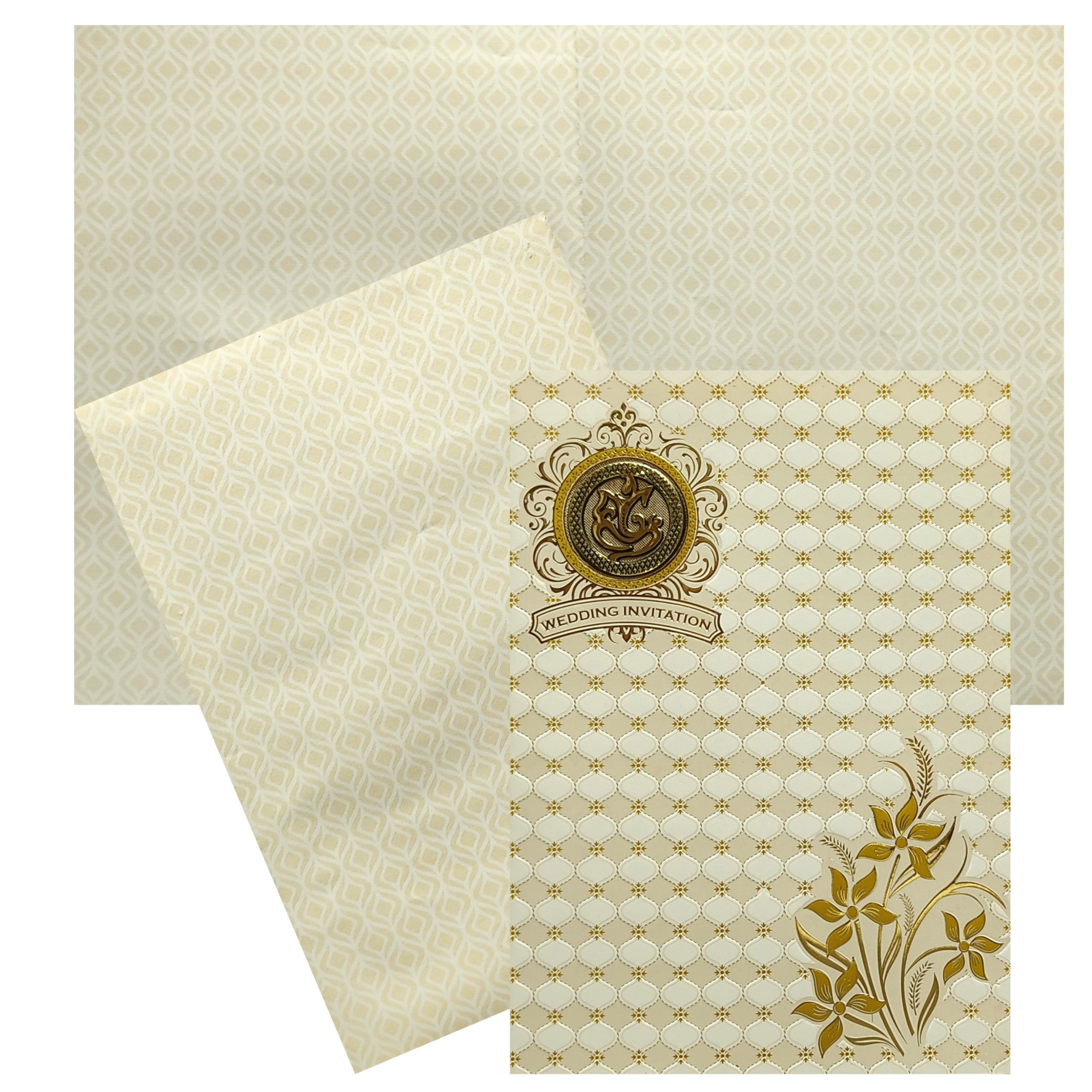 White Gold Floral Wedding Invitation Card-KNCWP456