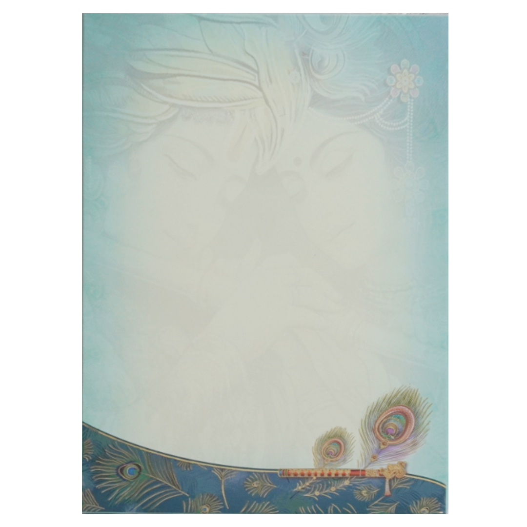 Green Radha Krishna Padded Wedding Card-KAC05540