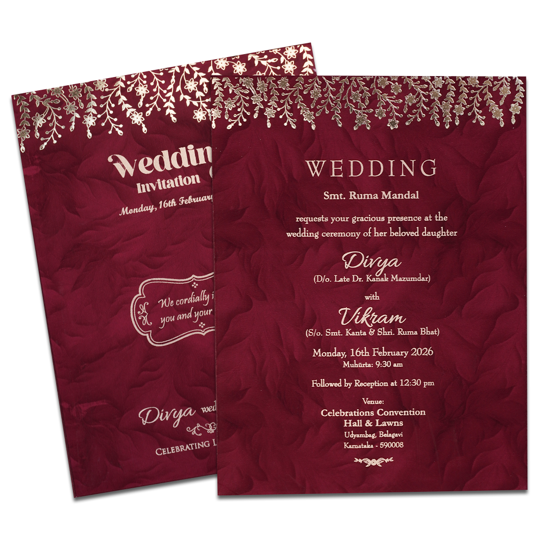 Checxk out Red Gold Single Sheet Wedding Card at best price. ?WhatsApp Support ?Express Delivery. | King of Cards