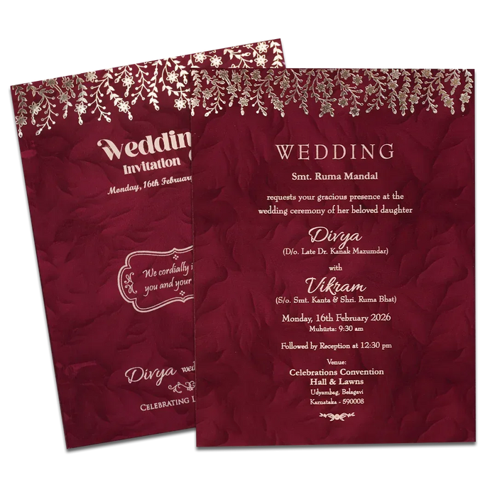 Red Gold Single Sheet Wedding Card-KNPD1485