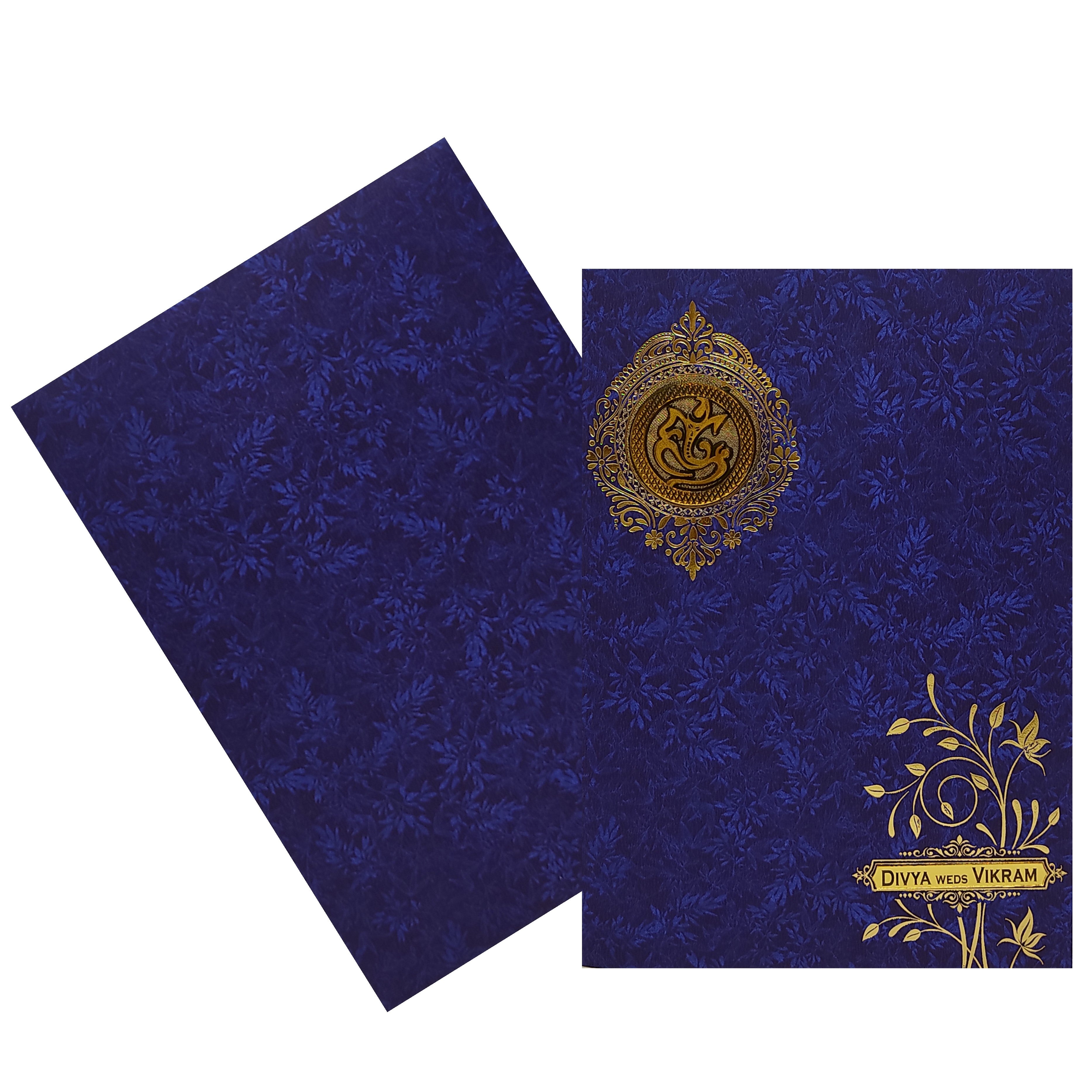 Blue Metallic Floral Background With Embossed Ganesha Sticker-KNCM32BM