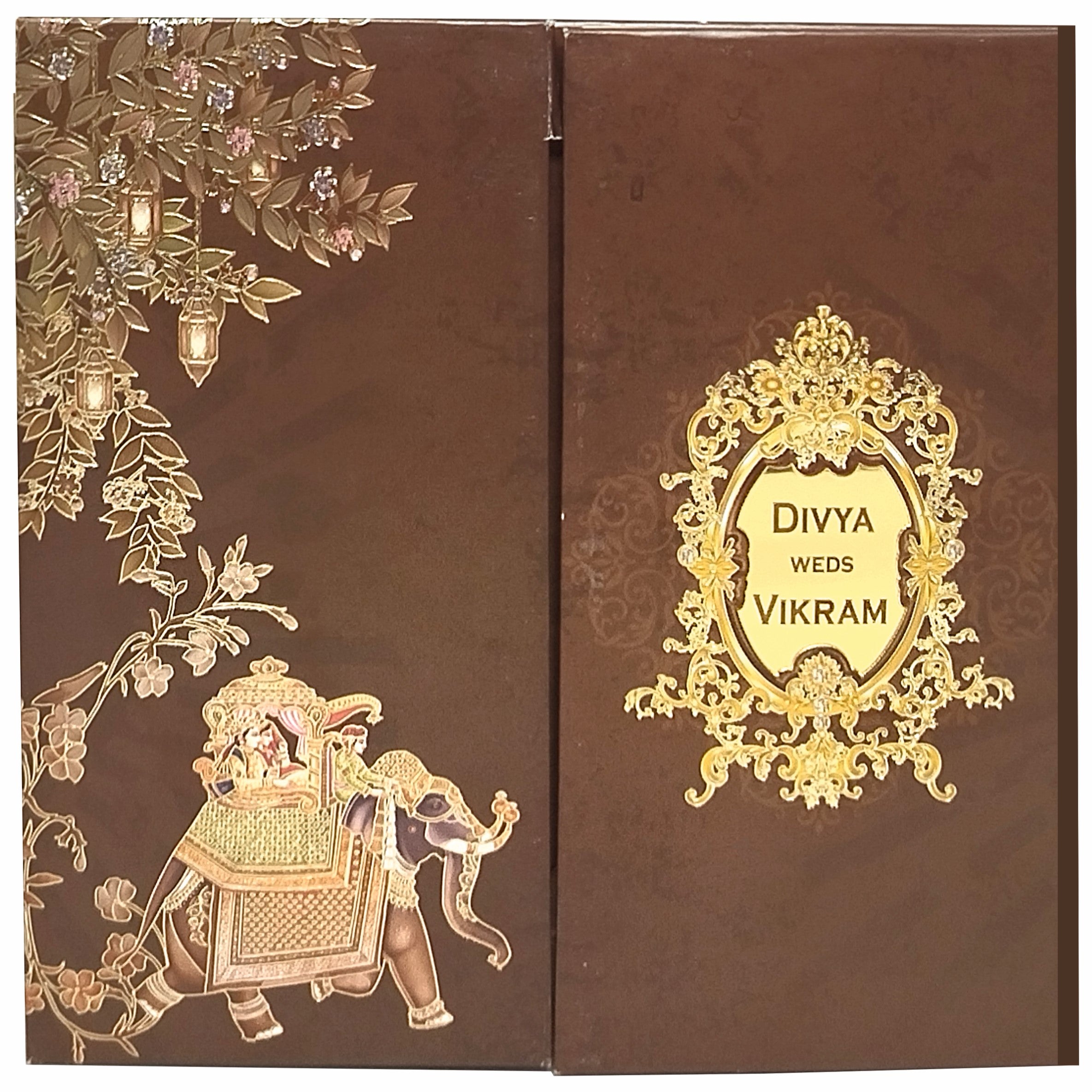 Brown Padded Floral Gold Foiling Print With Open Door Type-KNPO5518N