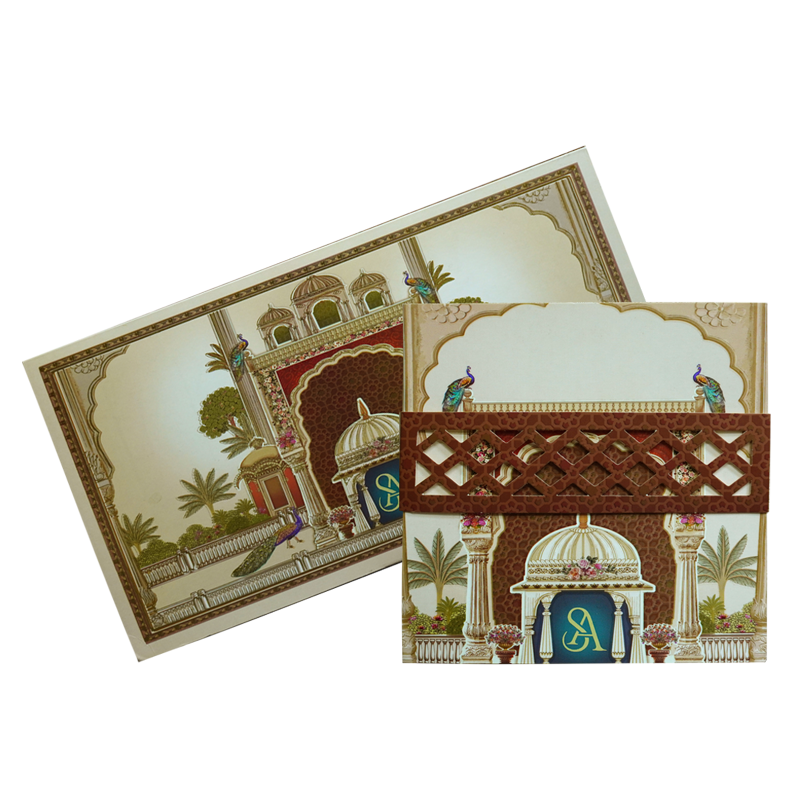 Brown Arch Peacock Box Invitation-KRC30800