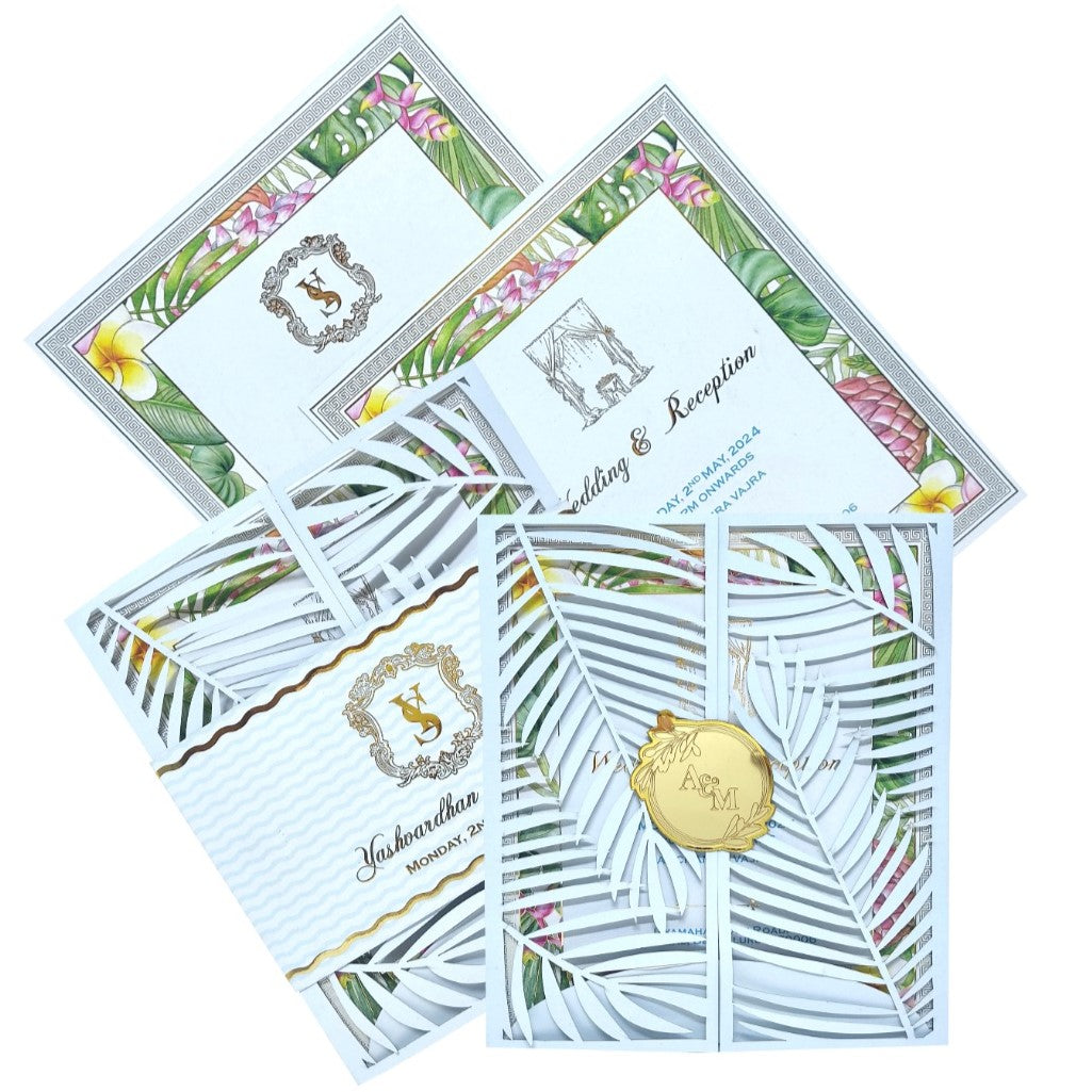 Sky Blue Premium Invitation In Floral Laser Cut Design-KNKYP002