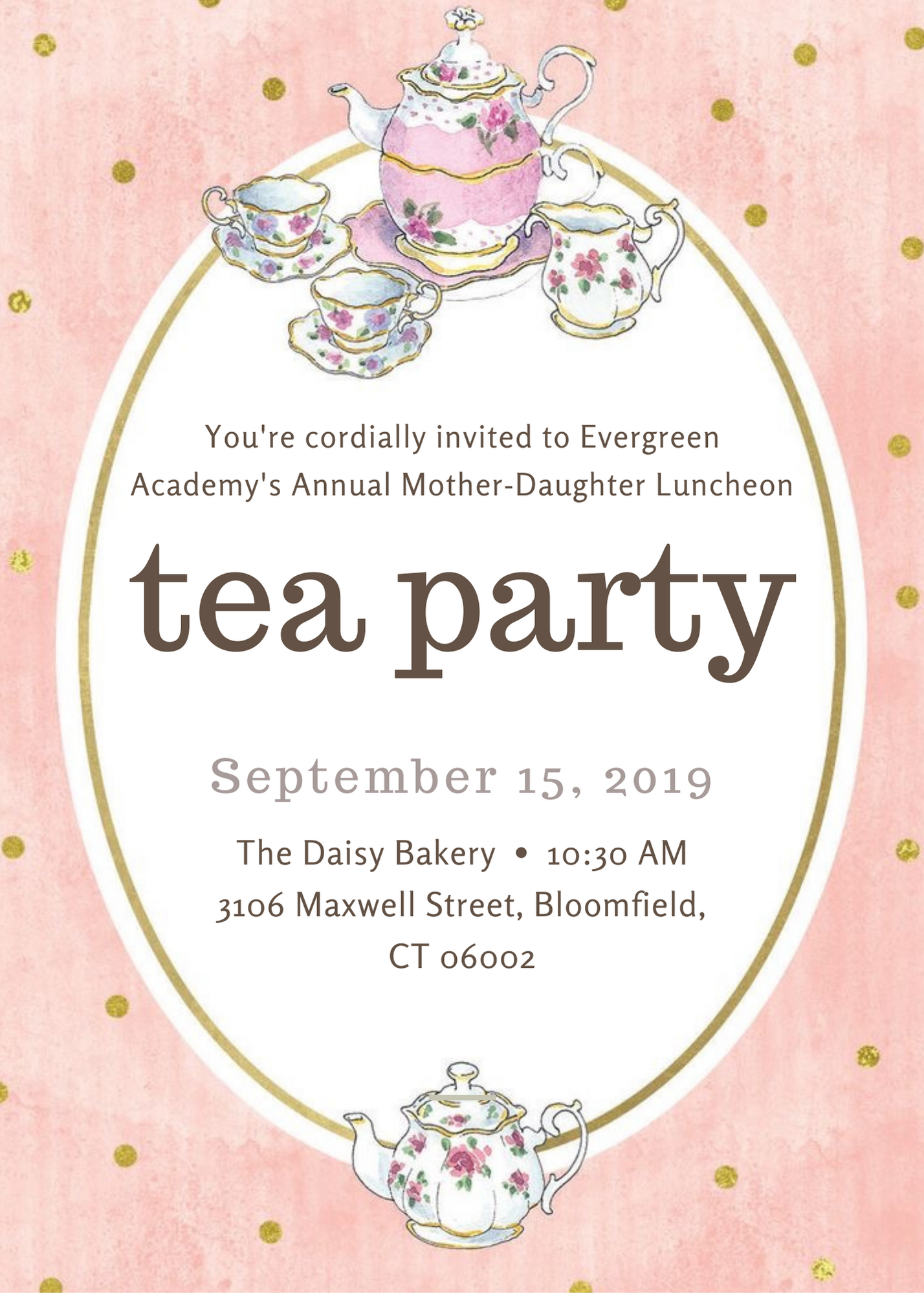 Pink Dotted Design Tea Invitation-AATEA004