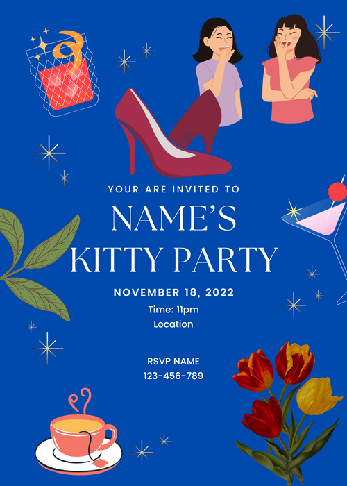 Blue Heels And Ladies Kitty Party Invitation-AAKPI002