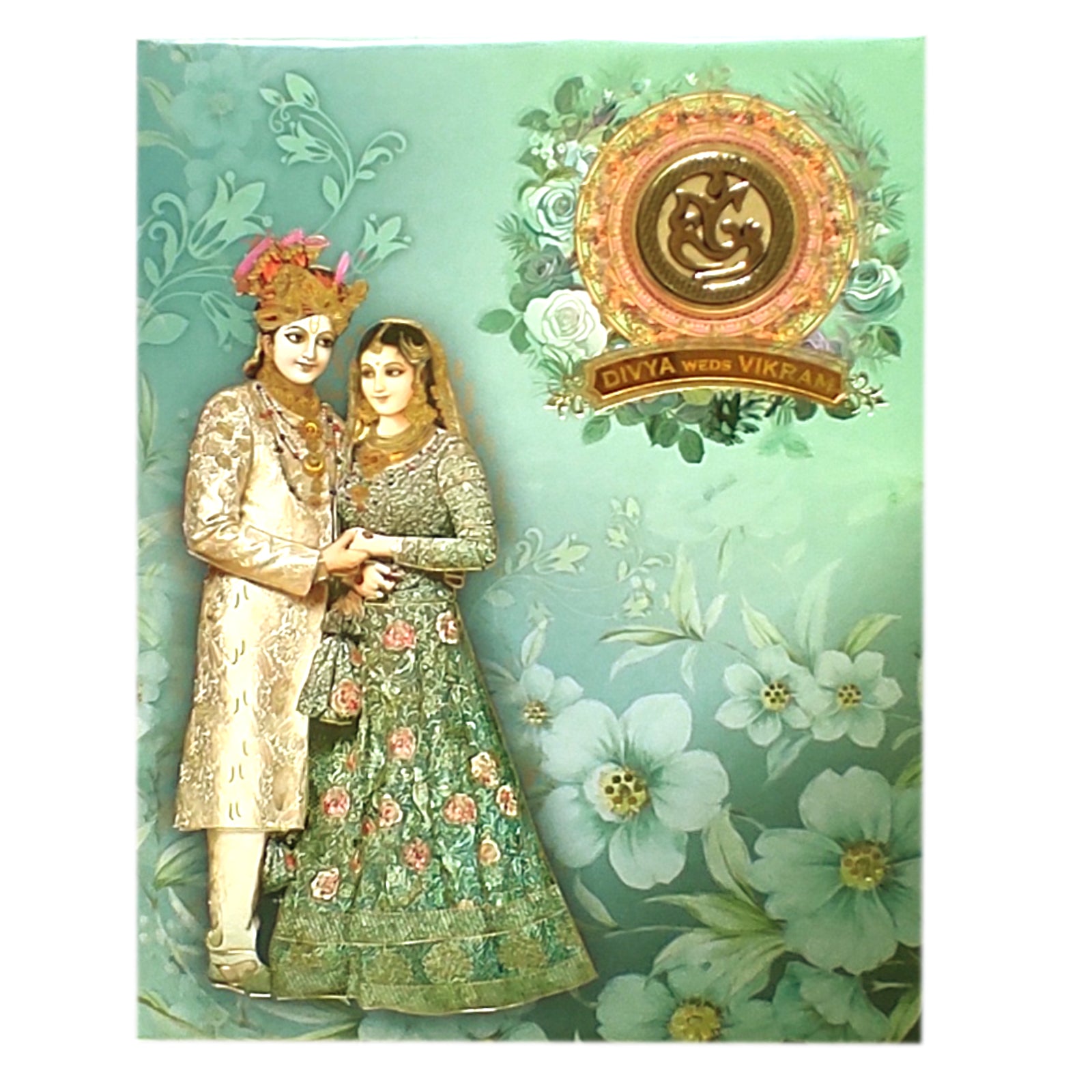 Green Bride Groom Padded Invitation Card-KNPO8515G